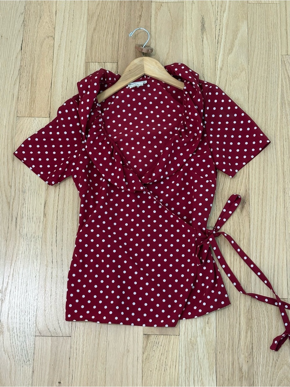 Vintage Agnes B. Red Polka Dot Wrap Blouse